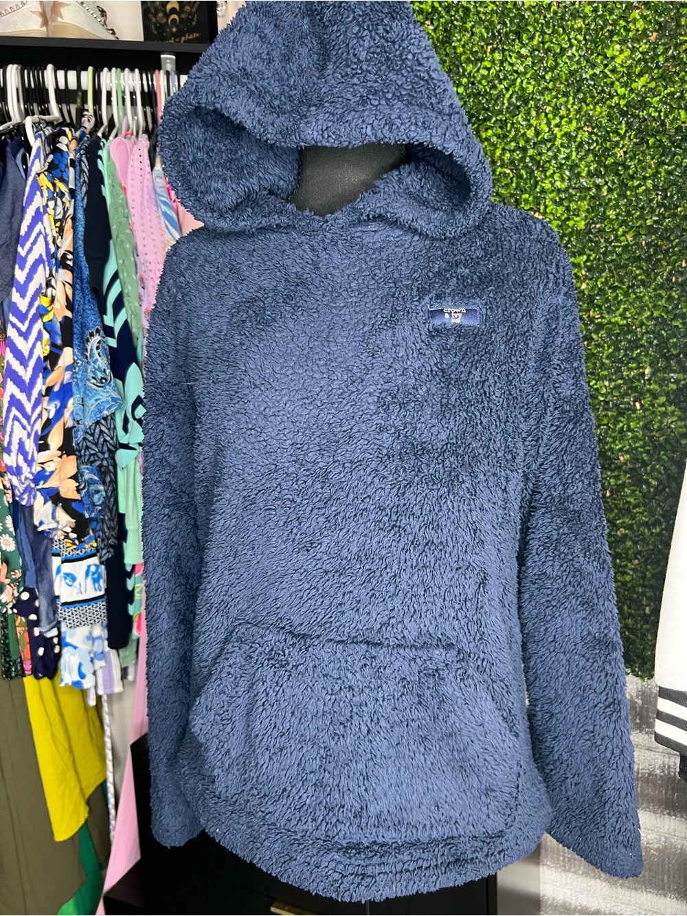 Crown & Ivy Kids Cozy Navy Sherpa Hoodie with Front Pocket